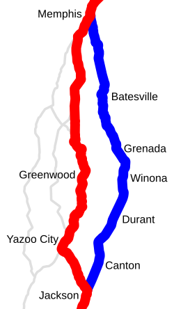In 1995 the City of New Orleans shifted from the Grenada District (blue) to the Yazoo District (red) in northern Mississippi.