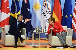 Macri with the German chancellor, Angela Merkel in Berlin, during his European tour, July 2016