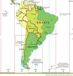 Time zone map of South America