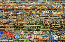 Products on shelves at a Fred Meyer hypermarket superstore