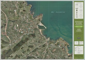  A map consisting of an aerial photograph of land and sea