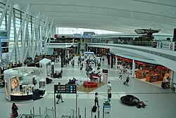 Budapest International Airport arrivals and departures lounge between terminal 2A and 2B, named SkyCourt