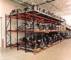 A LIFO rack system for storage of motorcycles