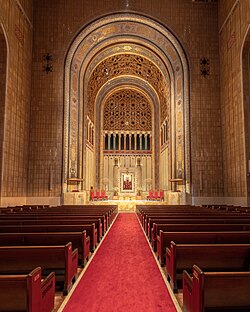 The interior of the Temple Emanu-El of New York, the largest Reform synagogue in the world.