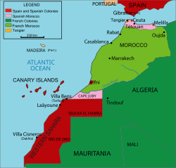 Spanish and French protectorates in Morocco and Spanish Sahara, 1912