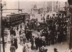 Crowds on the streets in the aftermath of the anti-Serb riots in Sarajevo, 29 June 1914