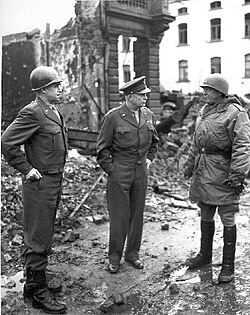From left to right, Bradley, Eisenhower and Patton in Bastogne, Belgium, 1945