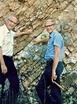 Luis (left) and his son Walter Alvarez (right) at the K-T Boundary in Gubbio, Italy, 1981