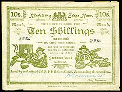 10 shillings siege money currency, issued by Baden-Powell at Mafeking