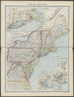Northeastern United States in 1908 from The Harmsworth atlas and Gazetter