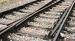 Left, the crossing or frog with its adjacent wing rails; right, the guard rail or check rail