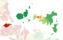 Population density in the 2023 census. Great Barrier Island is not included in this map.