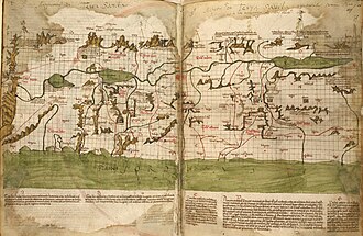 Map of the Holy Land, Pietro Vesconte, 1321, showing the allotments of the tribes of Israel. Described by Adolf Erik Nordenskiöld as "the first non-Ptolemaic map of a definite country"[79]