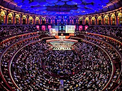 The Proms is a classical music festival, most closely associated with Henry Wood and held at the Royal Albert Hall in London, which regularly plays music by Edward Elgar and other British composers.