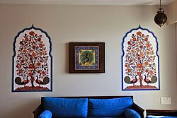 Rajasthani motif mural by Kakshyaachitra, Mumbai 2014