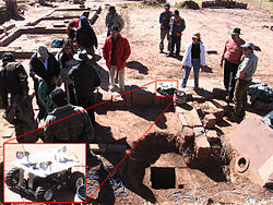 Robotic exploration of a newly discovered tunnel inside Akapana, June 13, 2006