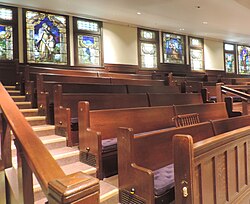 Pews and stained glass