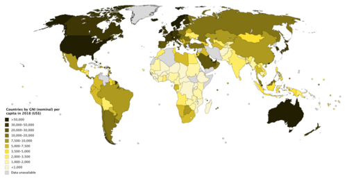 Nominal gross national income per capita as of 2018, according to the World Bank