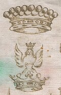 Comital ephemera: a Count's coronet and crest on a doily.