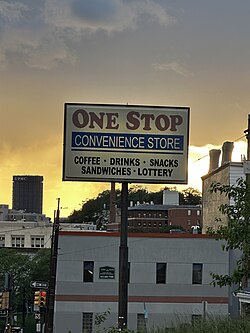 Sign for a convenience store in Pittsburgh