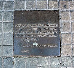 Plaque commemorating the centenary of his birth, at La Rambla, 133, Barcelona.