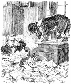 Snowed underSt. Bernard Pup (to his Master). "This situation appeals to my hereditary instincts. 'Shall I come to the rescue?'"[Before leaving Switzerland Mr. Lloyd George purchased a St. Bernard pup.]Cartoon from Punch 15 September 1920