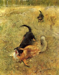 Beagle and Fox (1885) by Bruno Liljefors