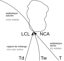 Vertical motion of the air parcel with a given mixing ratio resulting into a convective cloud formation.