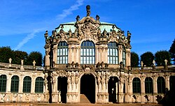 The Zwinger in Dresden by Matthäus Daniel Pöppelmann (1697–1716), reconstructed in the 1950s and 1960s, after the damage of World War II.