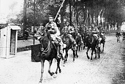 The 9th Lancers arriving at Mons, 21 August 1914.