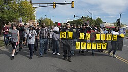 Black Lives Matter protest against St. Paul police brutality at Metro Green Line, September 2015