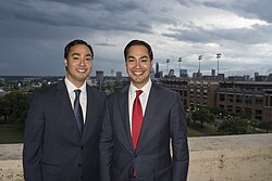 Secretary Julian Castro candidate for US President and his twin brother Representative Joaquin Castro.