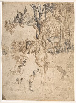 The Vision of St. Eustace, anonymous, German, 16th century, after Albrecht Dürer