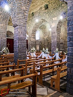 Saint Mary Church of the Holy Belt is a historical Syriac Orthodox Church in Homs, Syria. The church is built over an underground church dating back to 50 AD. It is the seat of the Syriac Orthodox Archdiocese of Homs. Homs is famous for its black stones and rocks of which this church and many others were built. Photo: Daniel Demeter founder of Syria Photo Guide.[108]