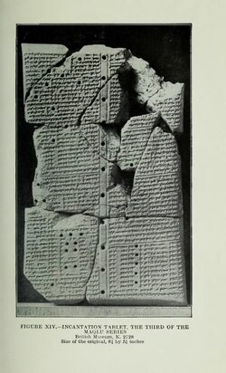 A clay tablet from the Maqlû, outlining an ancient Akkadian anti-witchcraft ritual