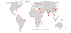 Urban areas with at least one million inhabitants in 2025