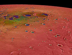 Prokofiev crater, near center. False-color image showing maximum temperatures of north polar region.
