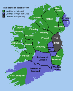 Political boundaries in Ireland in 1450, before the plantations