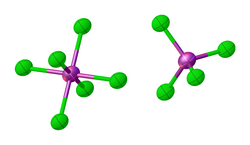 Structure of solid phosphorus pentachloride, illustrating its autoionization into PCl+4 and PCl−6.[2]