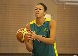 Liz Cambage in Australia's away colours